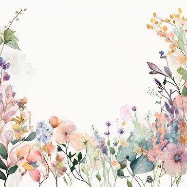 pastel color high resolution many field blossoms and flowers, floral bottom low border, watercolor clipart, white background