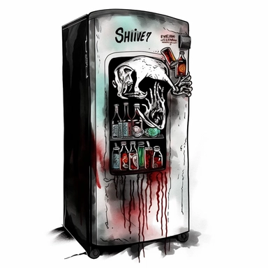 shawn coss silhouette, bar fridge clipart, add some color shades, vintage style, old fashion, artwork, white background, 4k, detailed