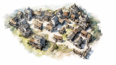 isolated images, illustrations on a white background, realistic top down overhead view demonic village map in hell, Clipart, watercolor, realistic, isolated, full building, highly detailed, hdr, 32K, photo expert quality, watercolor realistic, hyperrealistic and highly detailed, isolated on a white background