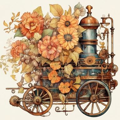 Transport your audience to a mesmerizing realm where steampunk aesthetics meet the fluid beauty of watercolor with this captivating collection of floral arrangements clipart. Harness the expressive power of watercolor as the artistic medium, allowing its translucent layers and delicate brushstrokes to bring life to the steampunk-inspired compositions. Infuse the artwork with the distinctive elements of steampunk culture, referencing the works of authors like H.G. Wells and incorporating imagery 