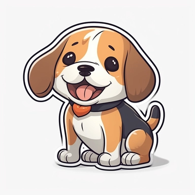 cute Beagle, happy and smiling, bold line, clipart, sticker, white background, no shadow, 8k detail