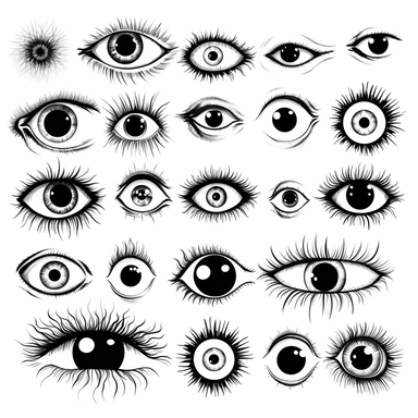 clipart graphic, cartoon eyes, black vector print, white transparent background