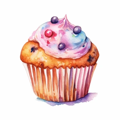watercolour, muffin, soft and muted pastel nuances, clipart, high quality details, white background, 8k, f1