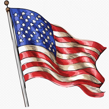 draw american flag, clipart, white background