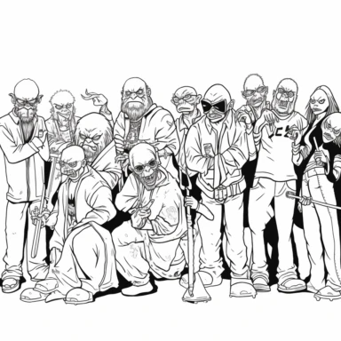 a set of black line clipart inspired by zombie wars and eat the rich and income inequality and class warfare and evil muppets and retro rubber hose style animation