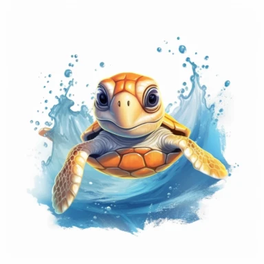 cute sea trutle swimming, clipart, illustration by joe chou, white background