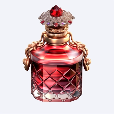 red dreamy fairytale fantastic style a lovely perfume bottle with a luxury style a clipart transparent png aesthetic truly timeless elegance premium luxury ornate photo realistic honestly reality consistent quality unique exquisite iridescence individuality array of rich treasured throughout the ages refinement symbolizing luxury glamour allure wonders oluminous quality light in a myriad of enchanting royal jewelry delicate polished sophistication simple fine craftsmanship visual appeal purity c