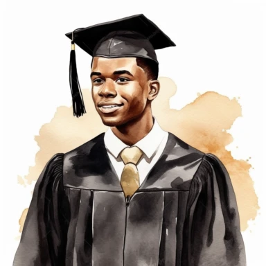 watercolor black male student graduation clipart on a white background