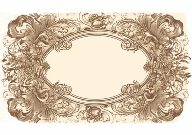 vintage inspired printable rectangle label with sepia colored border and hand drawn details. No text. Isolated clipart on solid white background