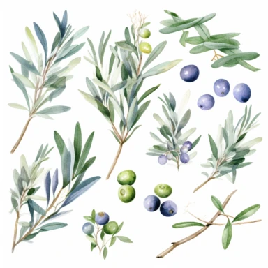 watercolor painted olive tree branches clipart bundle in subtle shades