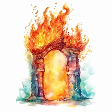 watercolor fire Fairy Gate, flame around, detailed, hd, clipart