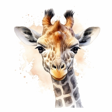 happy sweet Baby Giraffe - Giraffa camelopardalis clipart , original hand drawing, watercolor, understated and flawless coloring image, realistic image , white background, realistic painting, portrait without writing