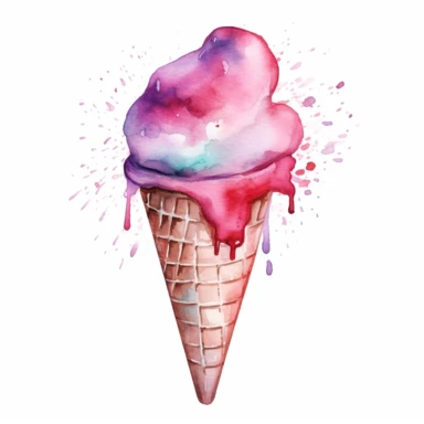 watercolor ice cream cone clip art white background
