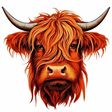 highland cow head clipart color red