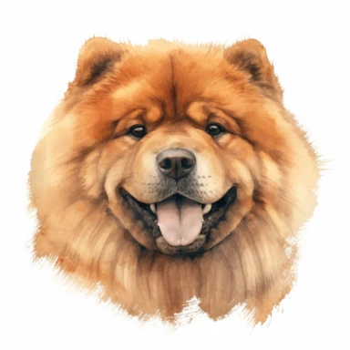 close up realistic high detailed, Hand drawn watercolor clipart of a Chow Chow happy to see owner, looking straight at me, on a pure white background for background removal, no shadow, no paint splash