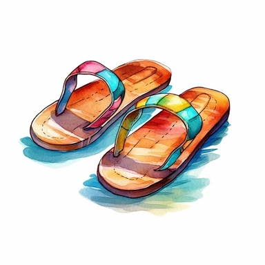 watercolor colorful clipart of a pair of flip flops, hd, on white background