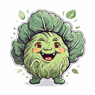cute Cabbage, happy and smiling, bold line, clipart, sticker, white background, no shadow, 8k detail
