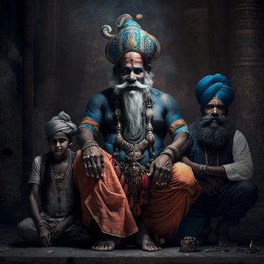 create clipart of GANESHA and Cai Shenin and Hades in fantasy world with hyper realistic photography