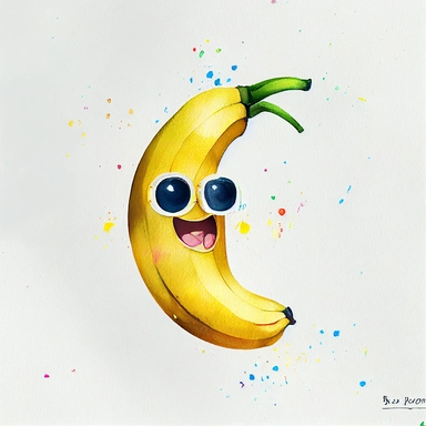 Banana - cartoon character white background clipart watercolor