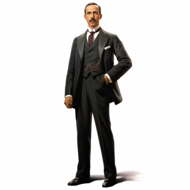 full profile arms and legs of Jose Marti, black suit and bow tie, American history, clipart