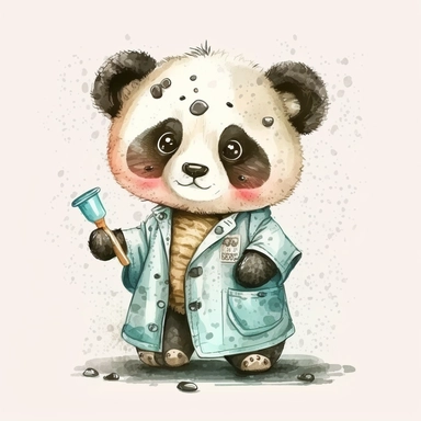 Cute and Happy baby Panda wearing a doctor's coat, Clipart. watercolor style, white background