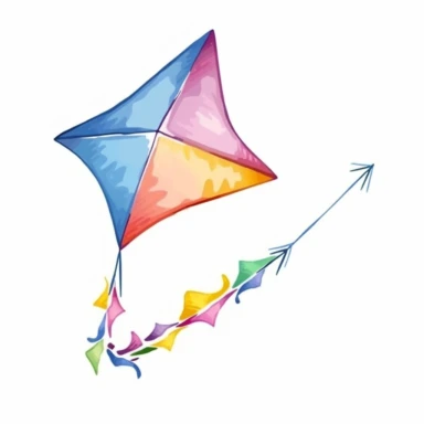colorful kite clipart, for childish cards, detail, illustration style, high solution, Watercolor, on the white background, hd