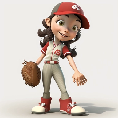 youg girl baseball pitcher, smiling, full body, baseball clipart, Sport graphics, 16k polished, isolated on white background, 3d, rendered by pixar