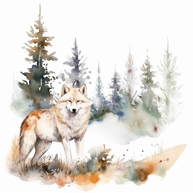 watercolor clipart white background wolf forest animal woodland