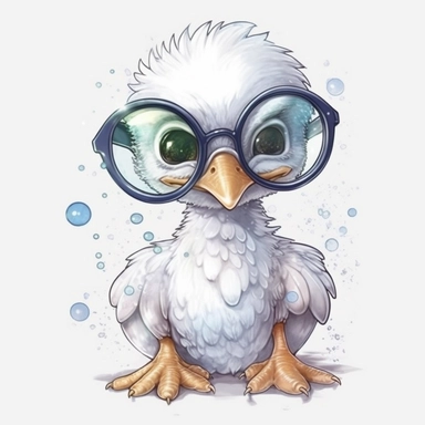 kawaii adorable fantasy baby stork wearing cute glasses, nursery art, clipart image, line art image, white background, inspired by yoshitaka amano art, very detailed, 8k