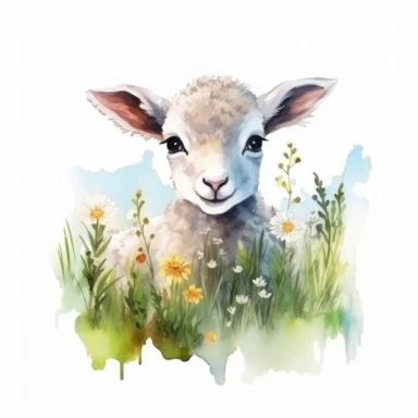 cute lamb grazing in the meadow clipart, original hand drawing, watercolor, understated and flawless for t shirt and cup printing, happy cute smily, transparent background, realistic painting, portrait without writing , style of the artwork, mood of the artwork, vector, contour , white background, 8K quality, ultra detailed , without signature and without meaningless lines, clipart, white background, High Quality, no writting background, no writting, ultra detailed, no symbol, without logo and e