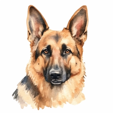 german shepherd dog face clipart, watercolor