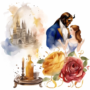 watercolor beauty and the beast things clipart