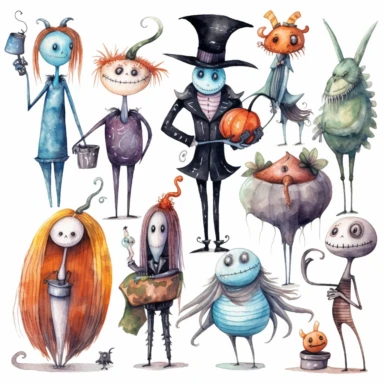 watercolor nightmare before christmas characters clipart