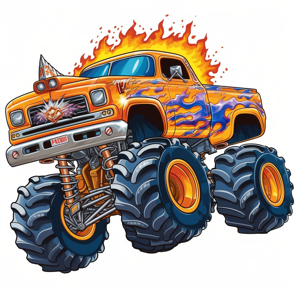 cartoon monster truck clipart isolated on a white background flames ...