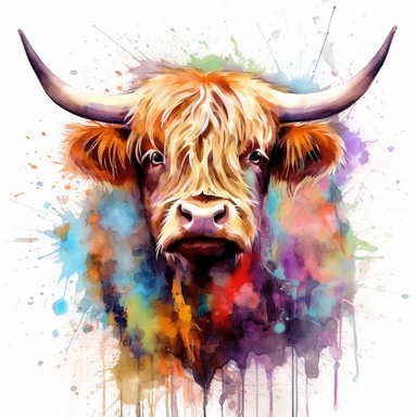highland cattle oil painting watercolor clipart graffiti