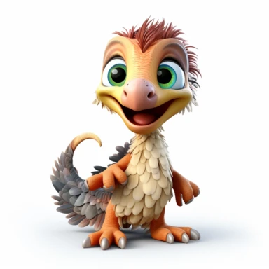 clipart, cartoon Oviraptor, in the style of imax, playful and lighthearted compositions, childlike innocence and charm, uhd image, realistic and hyper-detailed renderings, movie still, utilizes, white background