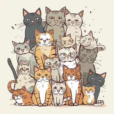 animated cats clipart - animated doodle cats - cats family clipart, single design