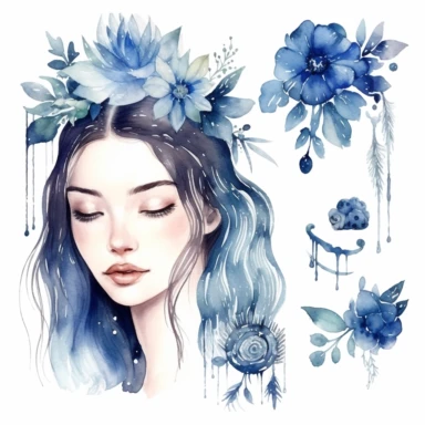 Watercolor Bohemian Blueclipart - Watercolor clipart - Pre-made clipart v 5