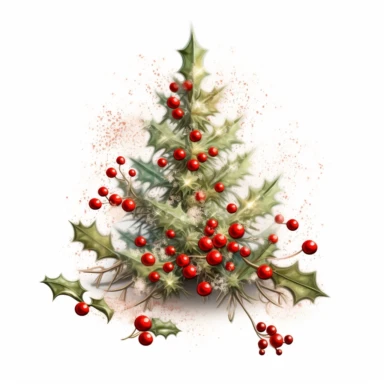 small Christmas tree clipart, made of holly, berries and snowflakes