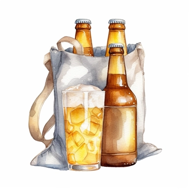 fridge bag with beers clipart illustration watercolor detailed white background 8k