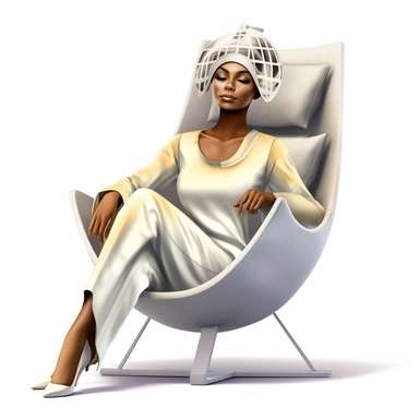 clipart of latina african american woman sitting with spa face mask on, sitting in a spa chair, hyperrealistic, white background