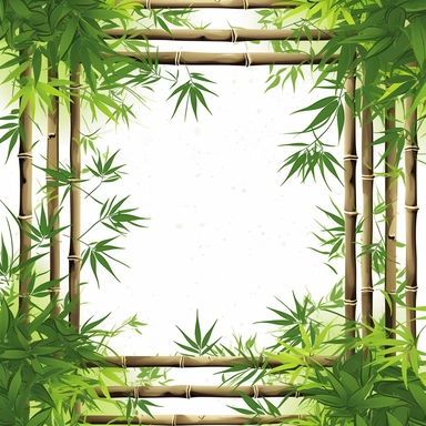 bamboo frame with green leaves and wood bamboo clipart vector, hd illustration, in the style of zhang kechun, uhd image, pictorial harmony, crosshatched shading, large-scale murals, zhichao cai