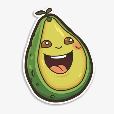 cute Avocado, happy and smiling, bold line, clipart, sticker, white background, no shadow, 8k detail