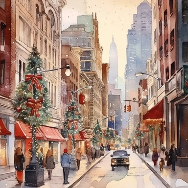 New York Christmas street, Ornamental watercolor, clipart, I can't believe how beautiful this is