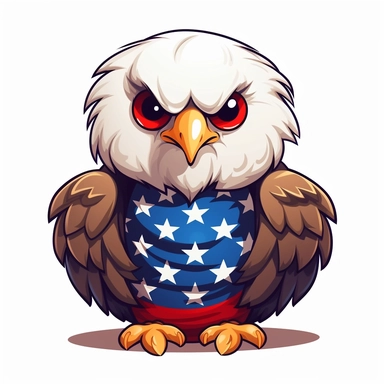 cute patriotic bald eagle clipart, chibi, isolated on a white background