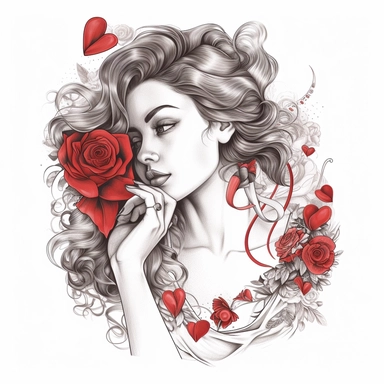 SAINT VALENTINE'S DAY clipart , original hand drawing, style of the artwork, mood of the aartwork, white background, 8K quality, ultra detailed , clipart, white background, High Quality, ultra detailed