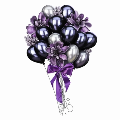 silver, purple, black balloons bunch clipart with crystals