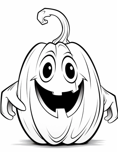 clipart cartoon happy jack-o-lantern pumpkin, ghost with scared expression, in the style of Pierre-Auguste Renior black and white coloring book, black and white smooth thick lines, solid white background, no background