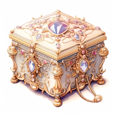 Watercolor detailed intricate jewellery box for a princess in soft colors with diamonds clipart - Image #1 <@1098423716465102849> - Image #1 <@1098423716465102849>