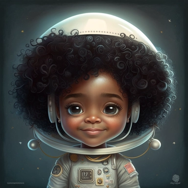 Happy Black Girl Astronant on the moon ,Cheer full , Curly hair, Black Girl clipart, Funny African American Girl , Humorous , funny , smiling in outter space in alien spacecraft , moon child png, Highly detailed close-up portrait , African american Astronaut Girl , Black Girl on the moon , , standing on the moon , Nicoletta Ceccoli, Mark Ryden, lostfish, Earl Nor, global lighting, divine rays, detailed and intricate surroundings, sf, intricate artwork masterpiece, ominous, matte painting movie p